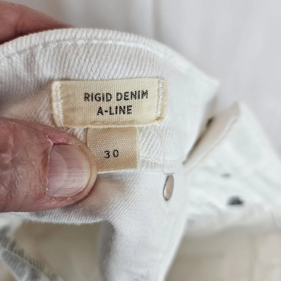 Madewell White Rigid Denim Button Front A Line Raw Hem Mini Skirt Sz 33 - Picture 3 of 6